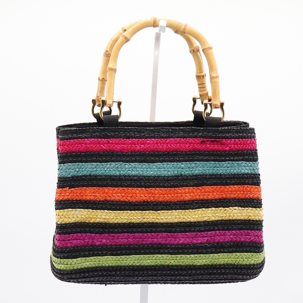 Croft & Barrow Handbag Womens OS Striped Woven Straw Bamboo Handle Multi